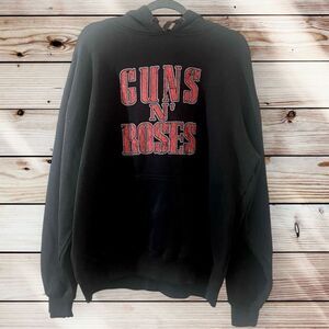 Gun N Roses Vintage Bravado Long Sleeve Hooded   Kangaroo Pockets Black Sweatshi